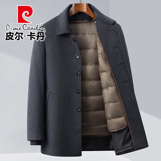 Pierre Cardin flagship store removable down liner double-sided woolen coat men's business casual middle-aged dad jacket men gray (removable down liner) XL /180