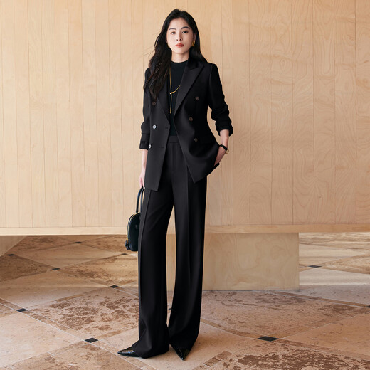 BAFEIYA goddess style big-brand professional commuting versatile suit for women high-end western style slim slim suit two-piece suit navy long-sleeved suit + wide-leg pants 2XL