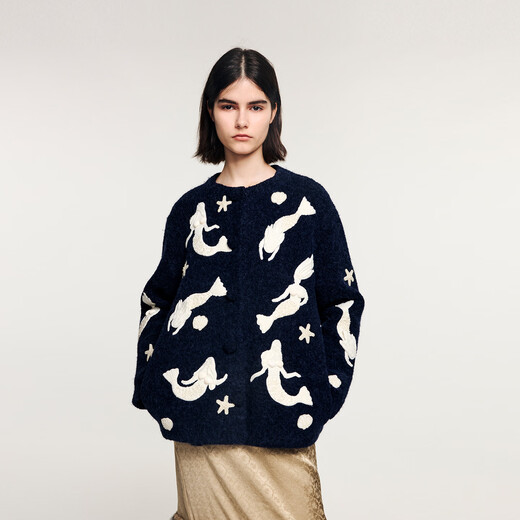 UOOYAA/WuYa 2025 Winter Fantasy Undersea Mermaid Handmade Sweater Navy M