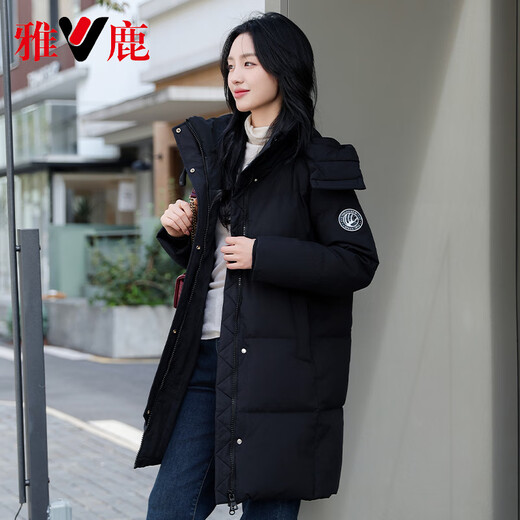 Yalu Down Jacket Women's Mid-Length Thickened Slim Winter 2025 New Middle-aged Mom Extremely Cold Windproof Warm Jacket Women Black Slim Fit Thickened Warmth S Recommended 115Jin Jin is equal to within 0.5kg