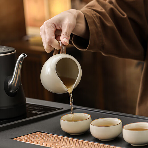 Wujin stone tea tray, household complete set of tea sets, office kung fu tea set, complete set of tea Haitai teapot and tea cup, Guanshan Electric tea tray + Ru kiln tea set