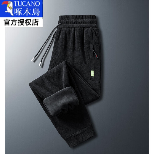 Woodpecker Corduroy Pants Men's Autumn and Winter Velvet Thickened Casual Pants Straight Leg Loose Plus Size Fat Sports Pants Trendy Blue (Straight) Velvet XL