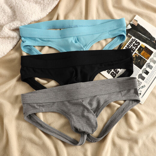 Men's low-waisted sexy threaded rayon butt-lifting double-butt underwear, U-convex stretch tight fitness thong, gray S