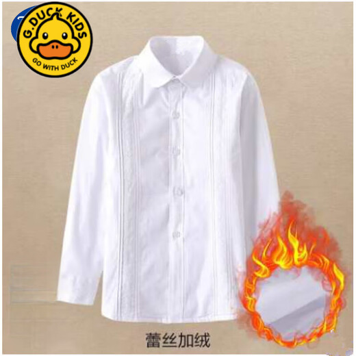 G.duck girls long-sleeved white shirt spring and autumn middle and large children's campus pure cotton white shirt children's girls primary school uniform style lace long sleeves plus velvet 160 cm suitable for 150-160cm age 10-12 years old