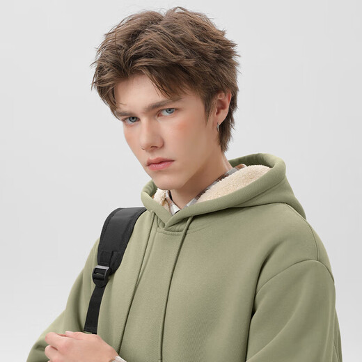 Jeanswest navy blue sweatshirt for men in winter, soft sherpa lining, thick and warm hooded jacket, loose casual hoodie for men, hemp gray (Honey Bear) S (165) (strict quality control)