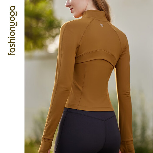 Fansheng Yoga laufende Fitnesskleidung für Frauen schlanker, hüftrümpfte kurze langärmelige nackte elastische Sportjacke Jacke Strickjacke FC12858 Nude White L.