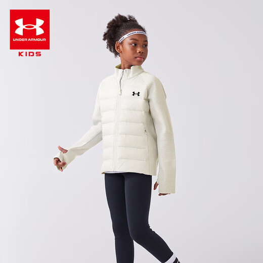 UNDER ARMOUR安德玛童装男女童立领百搭运动风轻薄羽绒服中性大童保暖短款外套 奶油白 170
