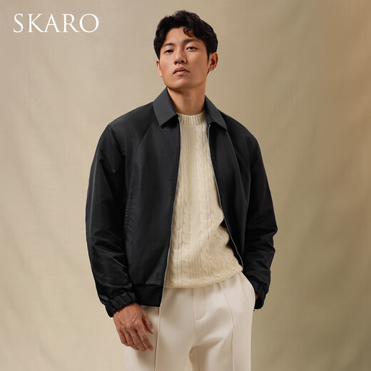 SKARO Sheep Leather Spliced Black Jacket Men's 2025 Autumn and Winter Business Commuting Lapel Top Black SKL1321 L (48)