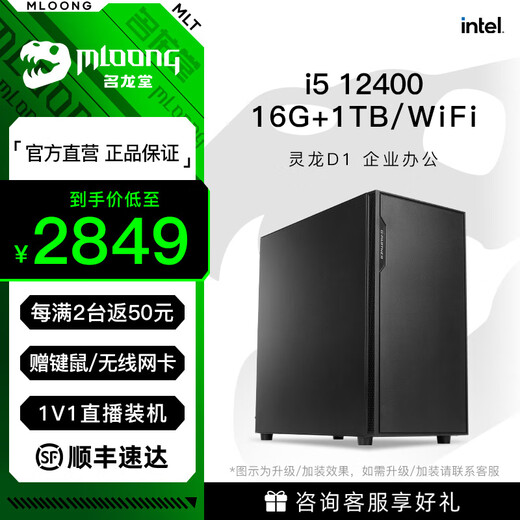 Minglongtang i5 10400F/12400/13400 desktop office computer host enterprise business office designer home assembly computer diy complete machine assembly machine complete set luxury version i5 12400F+16G/1TB/WIFI