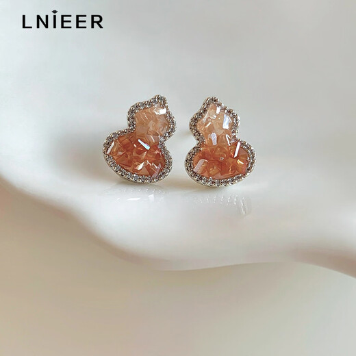 Lnieer gradient crystal gourd earrings for women, unique light luxury design, metaphysical wealth earrings, high-end ear jewelry, gradient citrine gourd earrings, S925 silver needle