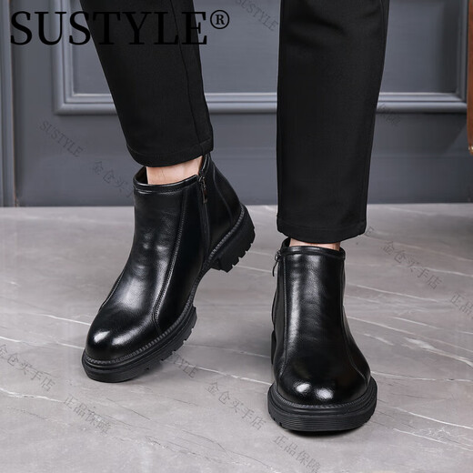 SUSTYLE高端品牌高档2025男士切尔西皮靴商务时装靴复古马丁靴男 棕色 单层 40 (皮鞋尺码)