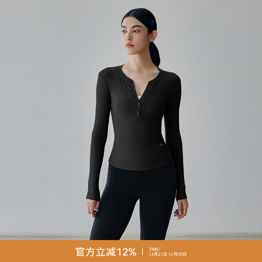 Gigt Jiji yoga wear women's ribbed slim long-sleeved T-shirt outer wear sports long-sleeved fitness wear Pilates top black M