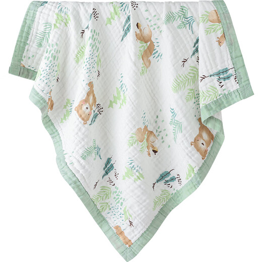 Qile Bean Baby Gauze Bathrobe Pure Cotton Throw Blanket Baby Newborn Bath Towel Large Size Bath Absorbent Cotton Quick-drying No Shedding Green Edge Squirrel Bear No Specifications