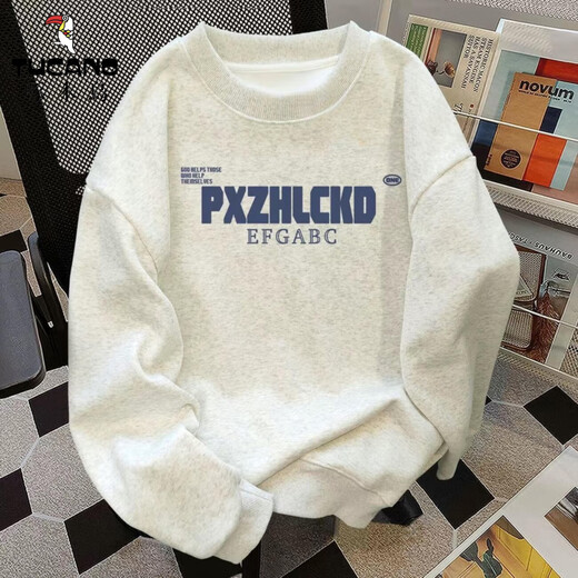 Woodpecker sweatshirt men's autumn and winter round neck plus velvet trendy brand loose long-sleeved T-shirt men's bottoming shirt casual couple tops men white gray (regular style) XL recommended weight 120-140Jin Jin is equal to about 0.5 kg