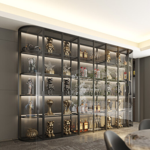 Yusenyi wall-mounted custom-made glass wine cabinet wine cabinet brushed gold display cabinet eight doors