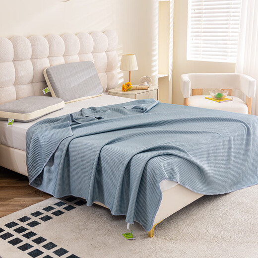 Yusenyi Class A Waffle Cool Silk Cover Blanket Summer Multifunctional Double-sided Summer Quilt Lunch Break Air Conditioning Blanket Machine Washable Class A Waffle Cool Silk - Silent Blue 100x150cm (Kindergarten Cover Blanket)