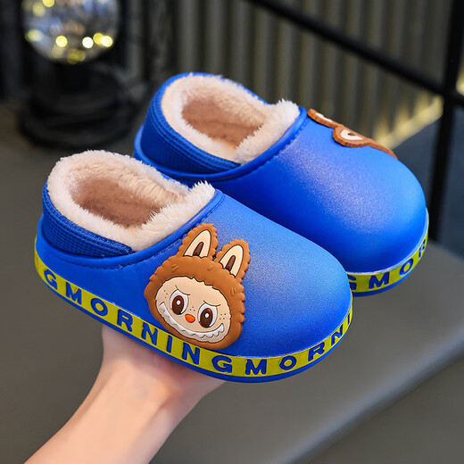 Children's cotton slippers bag with autumn and winter 3-6 years old cute lab cloth plush warm waterproof indoor home cotton shoes pink cotton slippers plus velvet size 24-25 inner length 15CM 2-3 years old