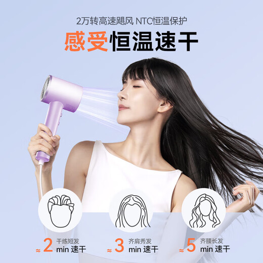 KONKA Hair Dryer Home Negative Ion High Power Silent No Harm Electricity Hair Dryer High Speed Leafless Student Dormitory Quick Drying Silent Hair Care Styling Hair Blowout Practical Gift for Women Aurora Purple 100 Million Negative Ions + 20,000 Turns + Double Insulation Protection