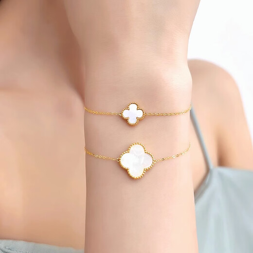 18K gold four-leaf clover bracelet AU750 color gold rose gold gold five-flower bracelet red agate birthday gift for girl rose gold red agate