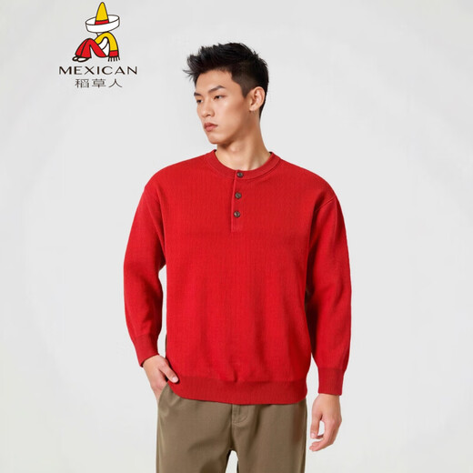 Scarecrow 2025 Autumn and Winter New Old Money Style Henry Collar Pullover Sweater Men's Loose Casual Solid Color Top Chinese Red S (100-130Jin Jin equals 0.5kg)