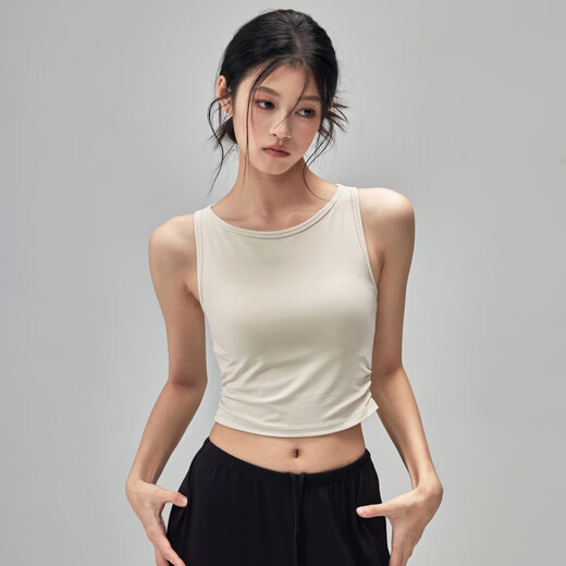 Fitness girl's new yoga strap chest pad outer wear running sports bra slimming Pilates training top ice crystal blue M