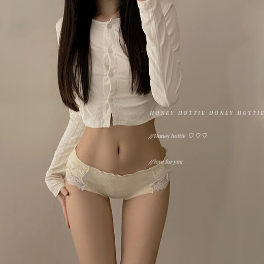 Universal Japanese underwear for women in summer thin pure cotton lace bow breathable low-waist girls briefs light gray 12% off for 5 pieces or more L