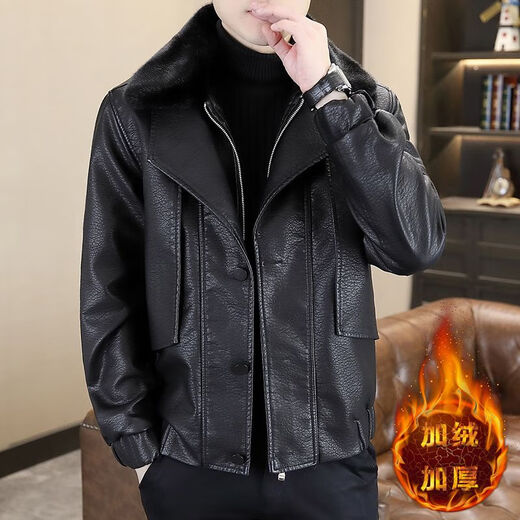 ARMANI EXCHANGE Armani winter double-layer collar fake two-piece velvet men's leather jacket this year's trend pu washed leather jacket 98869 black velvet L about 90-110Jin Jin equals 0.5 kg