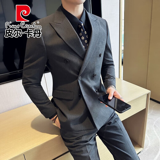 Pierre Cardin (Pierre Cardin) double-breasted suit men's suit business professional formal wear groom wedding dress men's high-end casual suit suit XZ338 black double-breasted single-piece suit 2XL (140-155Jin Jin equals 0.5 kg)