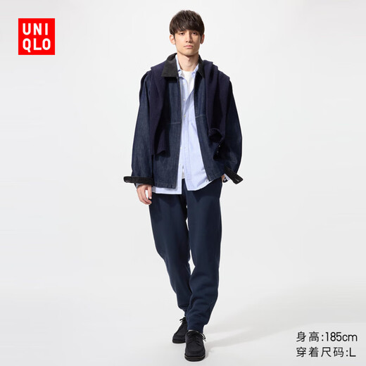 Uniqlo men's HEATTECH imitation sherpa sports trousers casual regular style 25 autumn and winter new style 479787 69 navy blue L