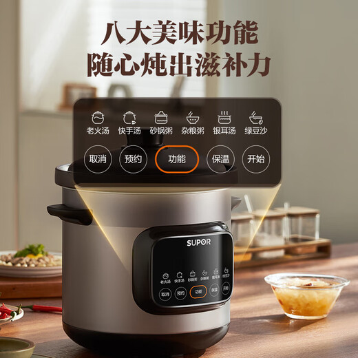 SUPOR Electric Stew Pot Purple Clay Pot 5L Large Capacity Quick Stew Pot Multifunctional Porridge Pot Electric Casserole Home Intelligent Reservation Stew Pot Electric Stew Cup Porridge Special Pot Purple Pottery Liner 5L 500W Fast and Slow Stew