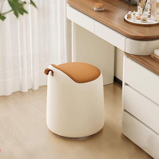 Xiaomi Master Bedroom Girls Makeup Stool Bedroom Dressing Stool Rotating Makeup Chair Italian Minimalist Round Stool Light Luxurious and High-end Fixed Style Cat Scratch Leather Beige + Orange