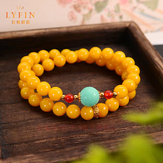 La Yun Feiyin Multi-circle Beeswax Bracelet Women's Chicken Oil Yellow Amber Bracelet Turquoise with Beads Original Niche Design Multi-circle Beeswax Bracelet