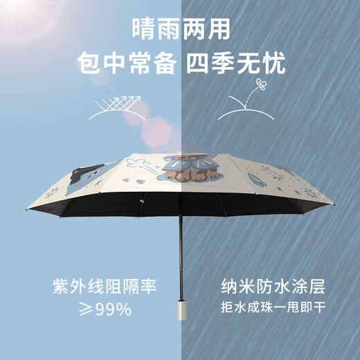 Fantasy Raincoat, Sun and Rain Umbrella, Dual-Purpose Folding Umbrella for Women, Sun Protection, Compact and Portable Sunshade Umbrella, Star Milk Green - 3-fold Manual with Carry Bag