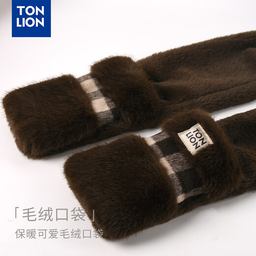 TonLion thickened plush hat and scarf all-in-one men's winter student outdoor cycling scarf to prevent cold and warm Lei Feng hat for women black
