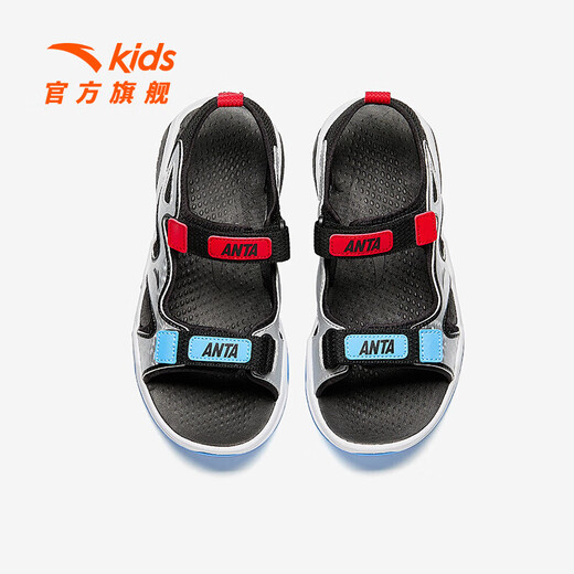 Anta children's sandals, men's and women's shoes, 25-year summer Rubik's Cube sandals, outdoor comfortable open-toe Velcro beach shoes, men's black/silver/classic red-3 36, foot length about 23cm