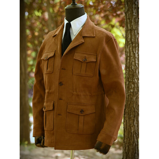 VDJHE spring and autumn hunting jacket imitation deerskin velvet multi-pocket American casual retro workwear khaki style jacket brown XL