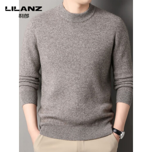 Lilan men's thickened woolen sweater round neck yak sweater sweater for middle-aged and elderly dad solid color winter knitted sweater Persian red thickened 4XL (190)