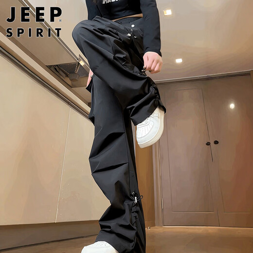 JEEP SPIRIT Jeep black overalls for men and women in autumn and winter loose velvet optional casual trousers black XL