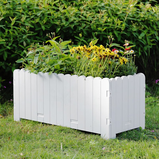 Flower box outdoor courtyard balcony vegetable planting plastic anti-corrosion flower trough extra large rectangular fence custom planting box white length, width and height 96*35*30cm