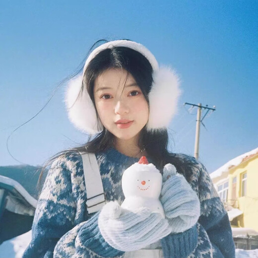 JIOESC earmuffs, warm women's Korean style earmuffs, winter cycling white plush earmuffs, anti-freeze, cute and versatile earmuffs for women, white, diameter 12.5cm, width 14cm 1 piece