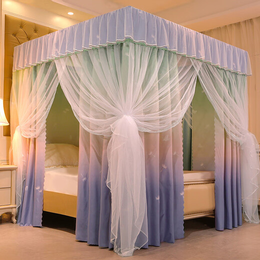 Yusenyi physical blackout bed curtain mosquito net all-in-one home bedroom floor-standing bed curtain with bracket 1.5m1.m full Dielianxinghe mosquito net + curtain + bracket with lamp 1.2 bed x 1.9m long thickened painted bracket