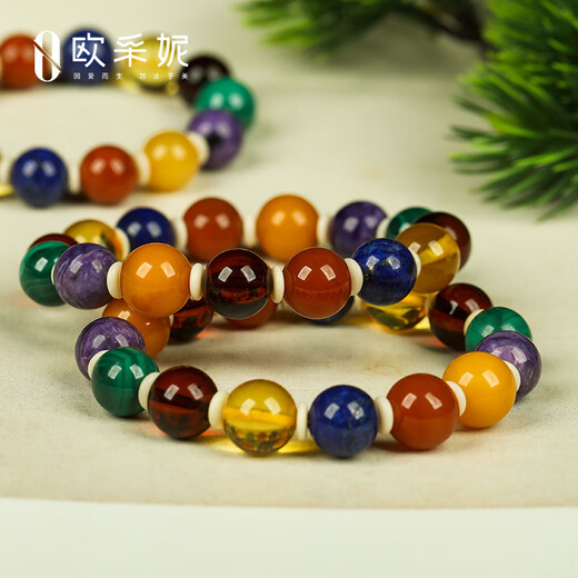 Ouchini Beeswax Bracelet Natural Amber Raw Stone Duobao DIY Nanhong Amazonite Flower Amber Bracelet Dopamine Rainbow Series Dopamine Rainbow Series A Style 4009