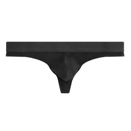 Universal men's thong low-waist solid color wide belt briefs with egg black one rope bag bag T-pants sexy black M