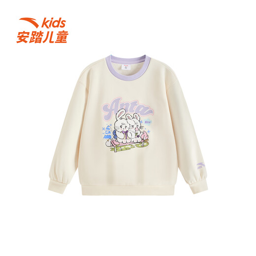 ANTA children's fleece sweatshirt for girls 2025 winter new Chinese ice and snow cute print knitted pullover cheese white-1 fleece 101 cm