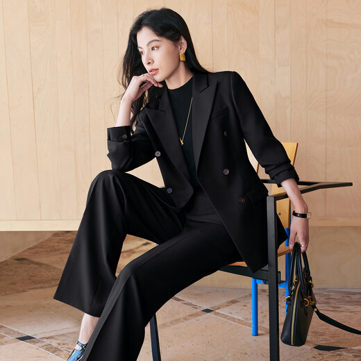 BAFEIYA goddess style big-brand professional commuting versatile suit for women high-end western style slim slim suit two-piece suit navy long-sleeved suit + wide-leg pants 2XL