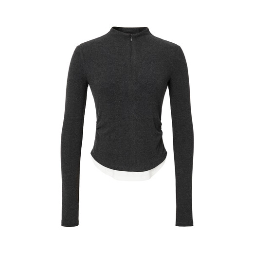 Enos Yashi Shopping Mall Same Style 2025 Winter New Versatile Slim Waist Stitching Stand Collar Sweater Women 41016008 Smoke Gray L