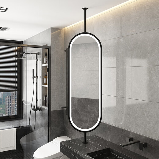 Fat Donglai's same style make-up mirror, boom, luminous, suspended sink, ceiling, rotating mirror, hotel oval bathroom, double-sided, single-sided mirror, black, non-luminous, customized up and down, 40x80 cm