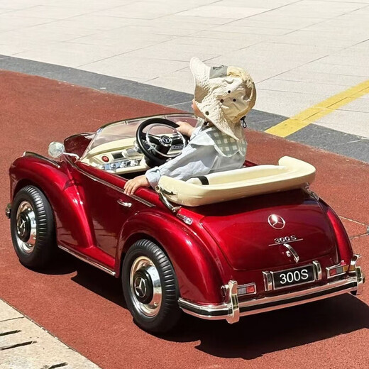 Coolpac Retro Mercedes-Benz Children's Electric Car Four-Wheel Remote Control Car Baby Toy Charging and Sitting Child Birthday Gift Upgraded - Painted Red Trunk - Five-Point Seat Belt (Leather Seat + Soft Wheel) Music Swing + Lifetime Warranty