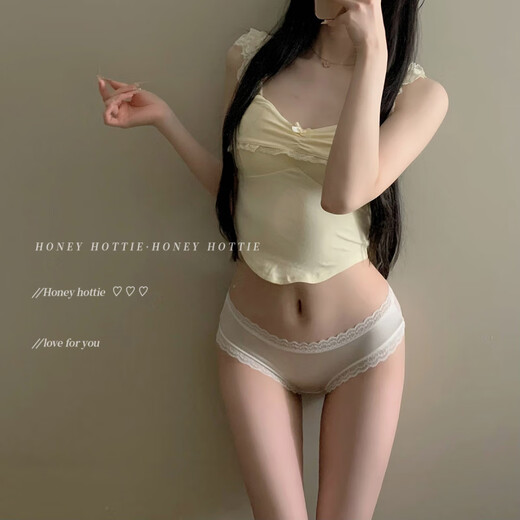 Universal Huajianmist Japanese simple lace girls' underwear, comfortable solid color new briefs, black 12.2% off for orders of 5 pieces L