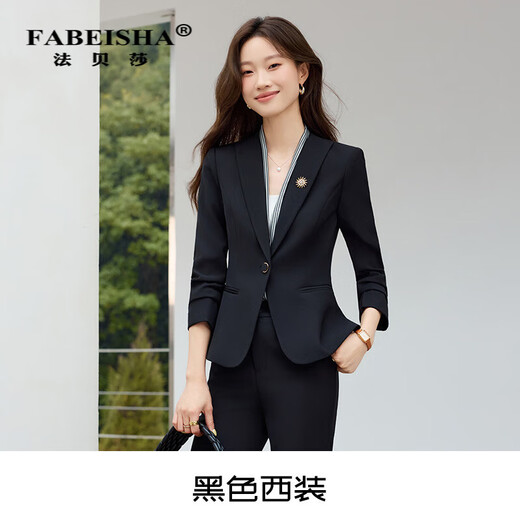 Fabesa small temperament commuter suit for women spring and autumn new formal fashion suit jacket for women black suit + trousers M